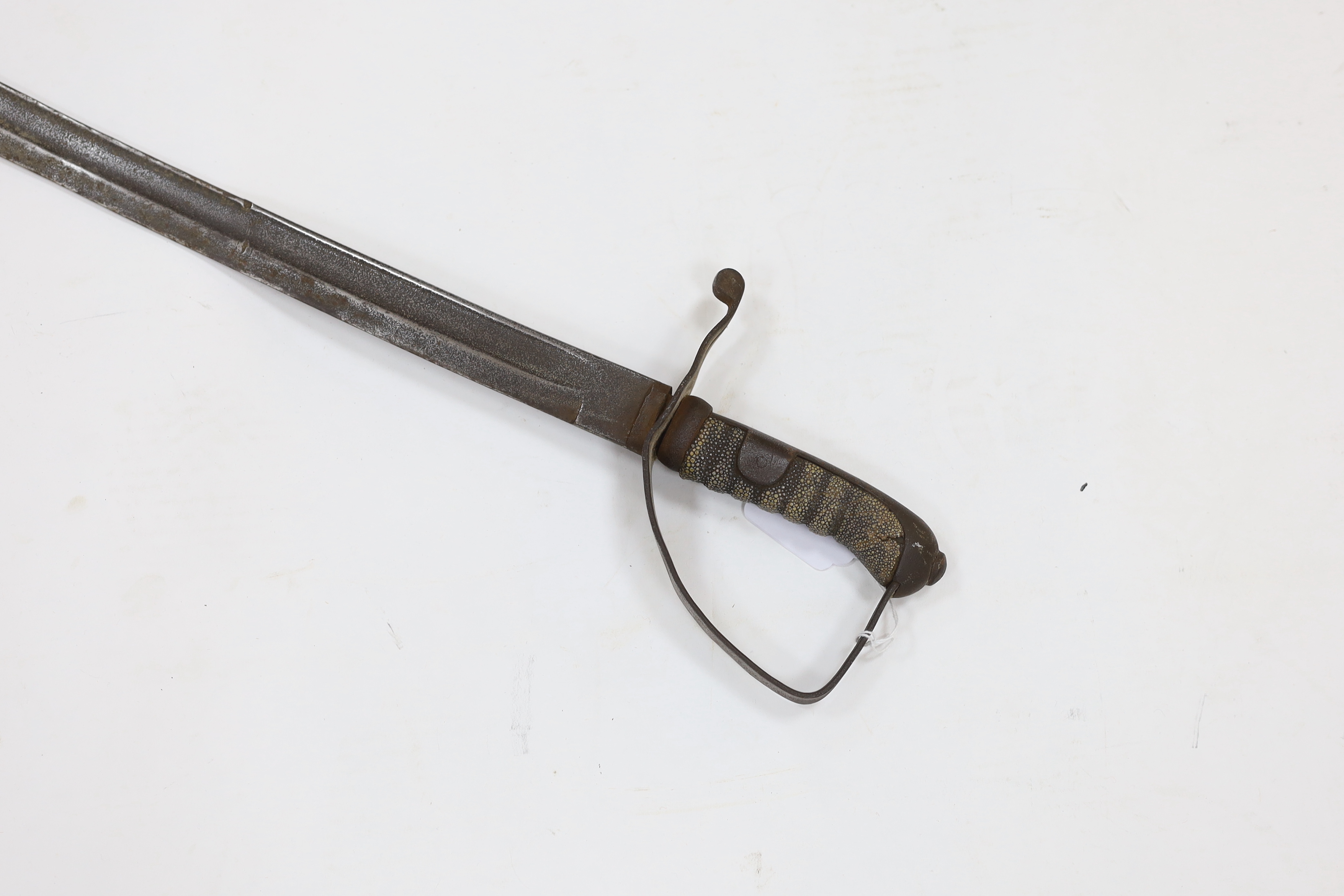 A German military sword with fullered blade and fish skin grip, blade 77cm